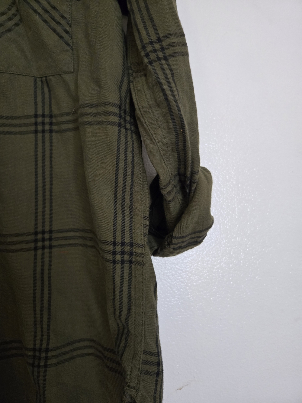 4/$15 Olive Green Plaid Button-Up Shirt Fisherman Top Women's Sz 8 Boho Casual - Picture 4 of 7